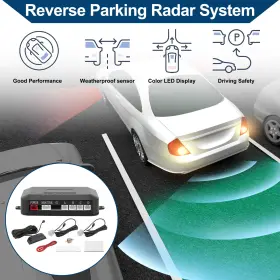 Automall Tech 641832253471 Auto Vehicle Reverse Backup Radar System 2 Parking Sensors Silver Tone