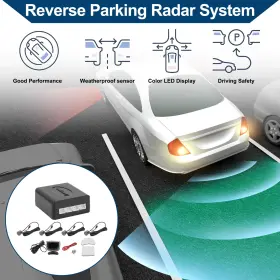 Automall Tech 641832253778 Car Vehicle Reverse Backup Radar System 4 Parking Sensors Gray