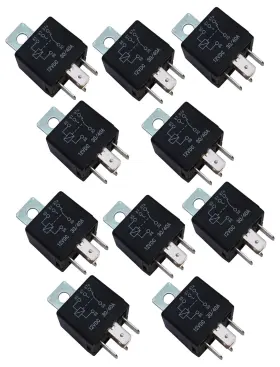 Omega 693031610197 10 Lot Au-7 12vdc Relays 30 / 40 Amp Spdt Single Pole Double Throw