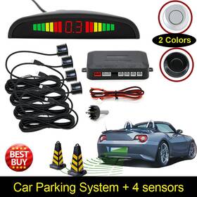 Syneticusa 612520699284 4 Parking Sensors Led Car Auto Backup Reverse Rear Radar System Alert Alarm Kit