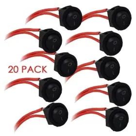 The Wires Zone 710308493113 Universal Black 12v 2 Pin Round On/off Mini Rocker Switch 20 Pack