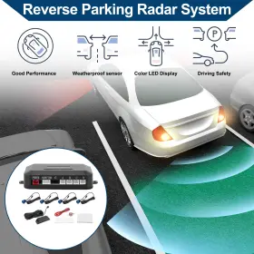 X Autohaux 641832253600 Auto Vehicle Reverse Backup Radar System 4 Parking Sensors Blue