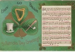 St. Patrick's Day Postcard 1909 Music & Words, "erin Go Bragh", Harp, Top Hat Used. Price: $5.95.